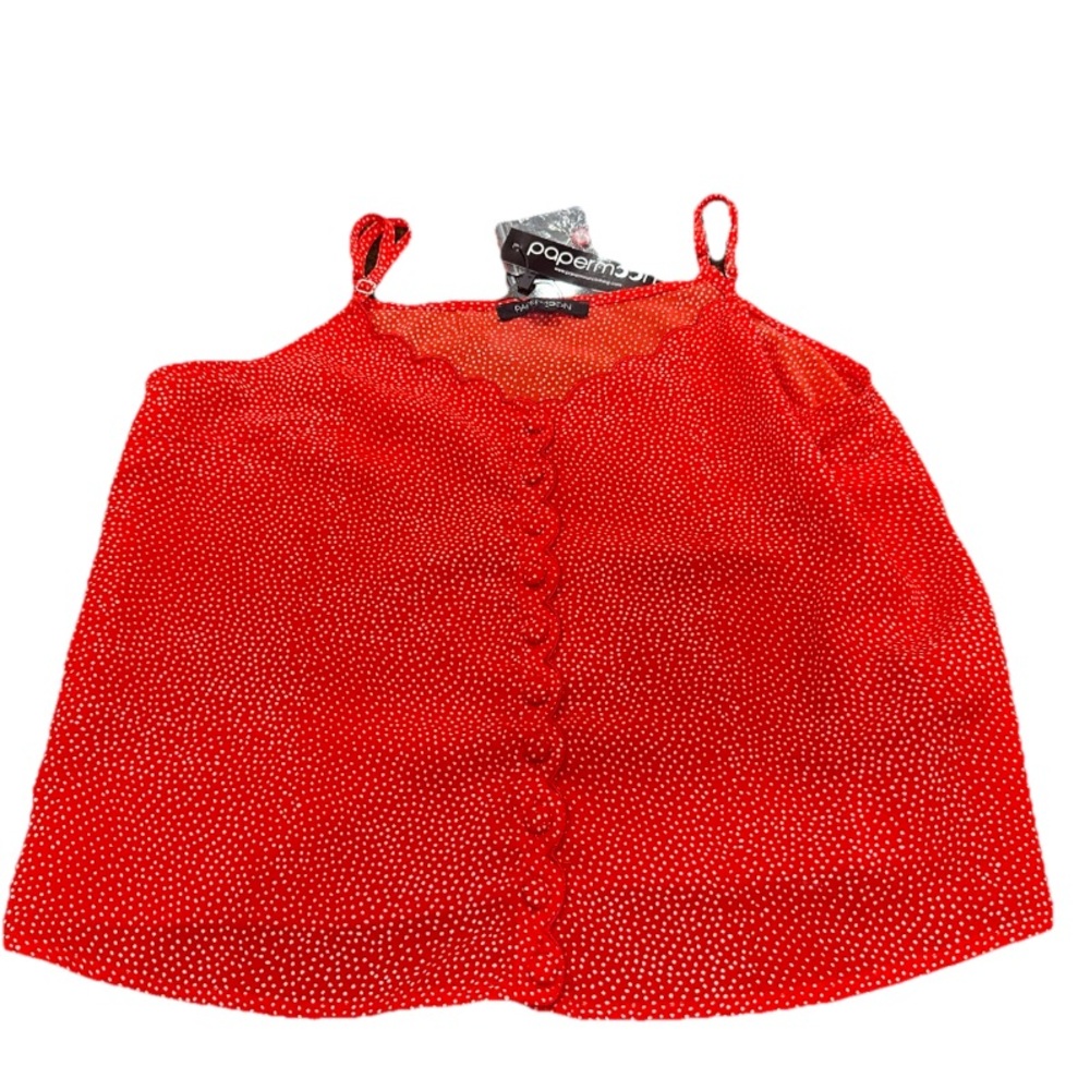 Papermoon Red Polka Dot scallop edge top nwt small